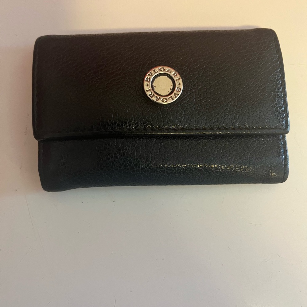 Preowned Bulgari Black Leather Wallet key holder